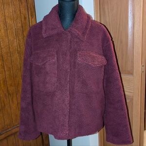 AVEC LES FILLES Faux Fur Jacket, Burgundy, Sz L, EUC!!!